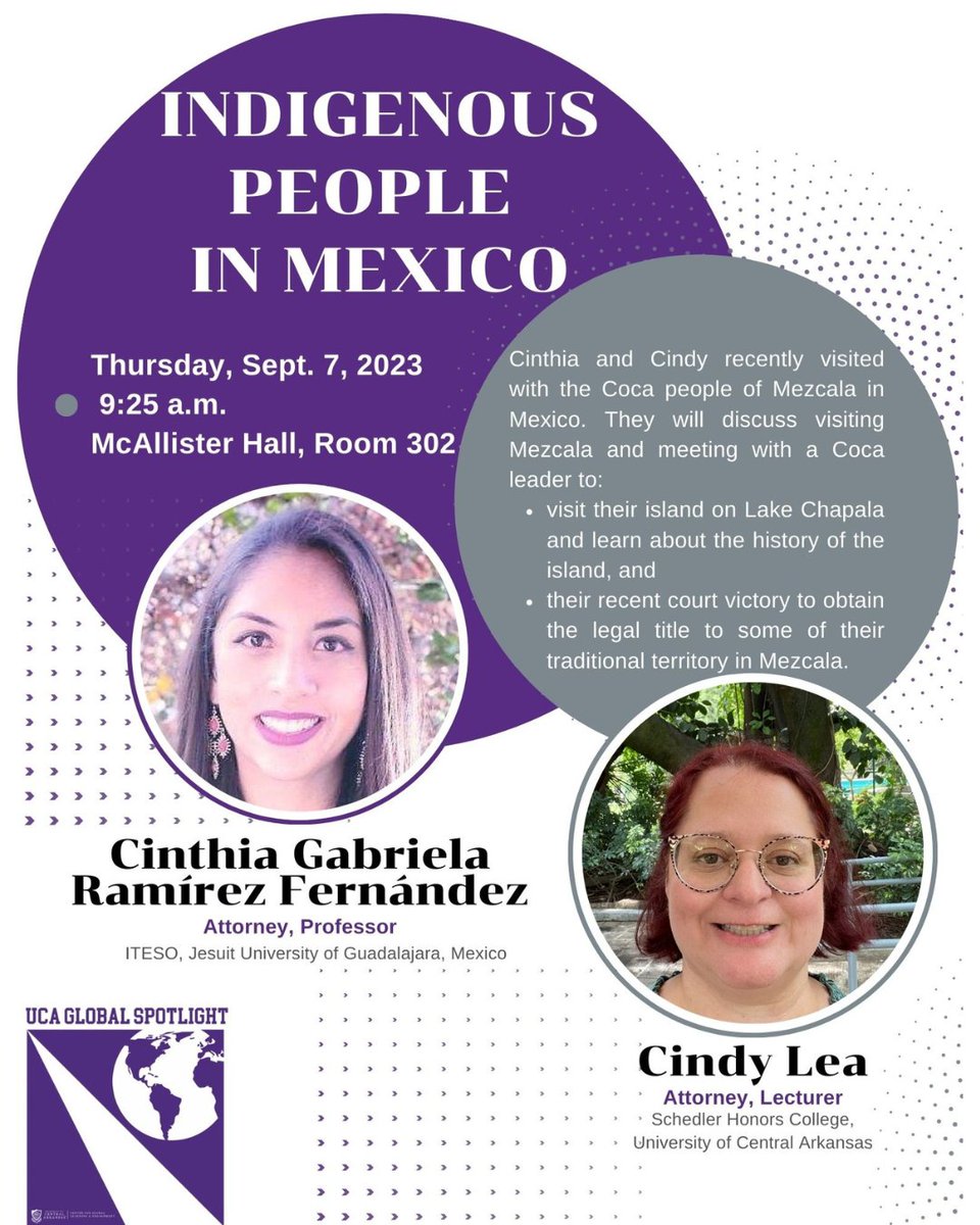 Join the UCA GLOBAL SPOTLIGHT for a joint lecture on "Indigenous People of Mexico"
WHEN: Thursday, Sept. 7, 9:25 a.m.
WHERE: McAllister Hall, Room 302