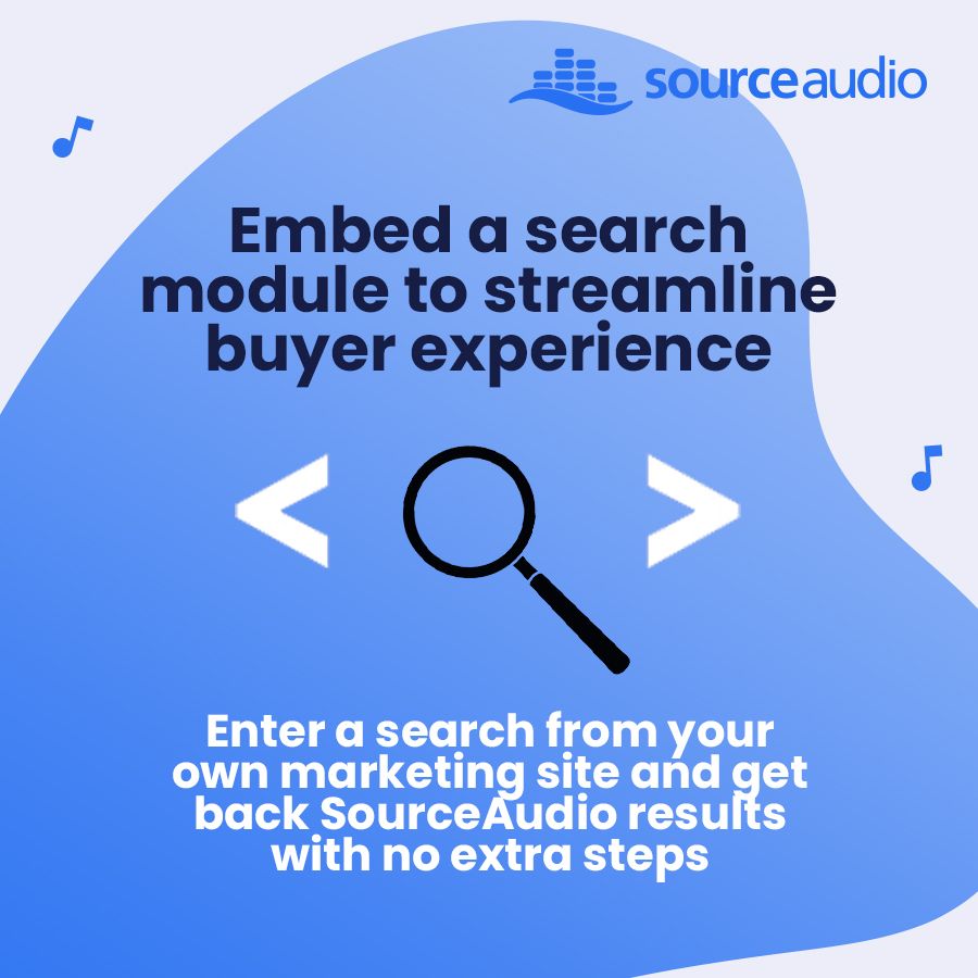 sourceaudio's tweet image. Embed a search module on your company marketing site that sends clients straight to matching results on your SourceAudio site! 🕵️‍♂️
.
.
#productionmusic #musicbusiness #musicianlife #musicindustry #musiclicensing #musicproducer #musicproduction #musicpublishing #musicmarketing
