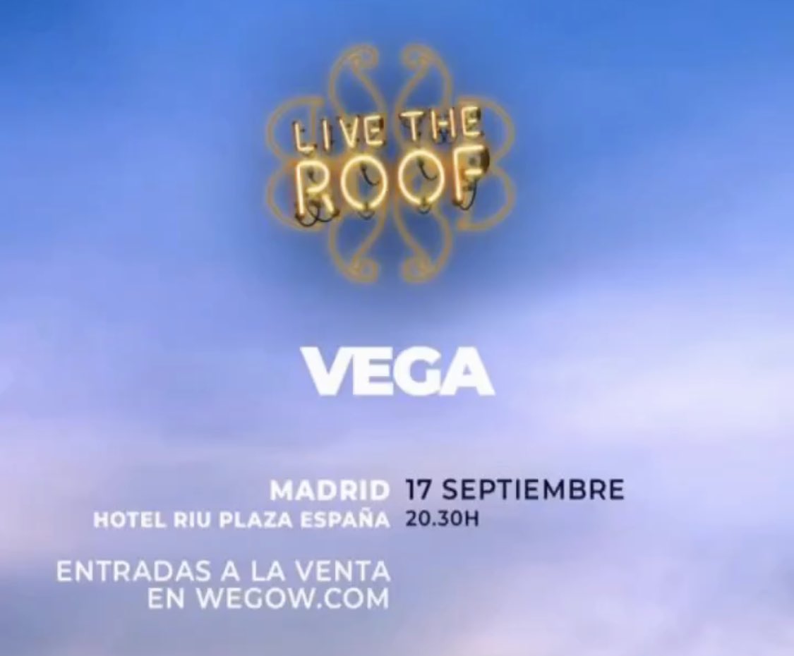 Sorpresasaaaa 🙌🏻🤩
<a href="/VEGAOFICIAL/">Vega</a> vuelve a subirse a las terrazas de Madrid con <a href="/LiveTheRoof/">Live The Roof</a> ⛱️

Entradas disponibles en <a href="/wegowES/">wegowes</a> 🎟️ wegow.com/es/compra/vega…
