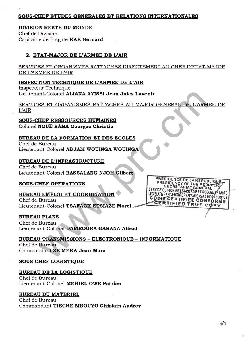 Africaguinee's tweet photo. 🔴 Au #Cameroun🇨🇲, le Président Paul #Biya a procédé ce mercredi à la nomination de nouveaux responsables de l'armée.

Décret👇 https://t.co/DhXucQ4vxd