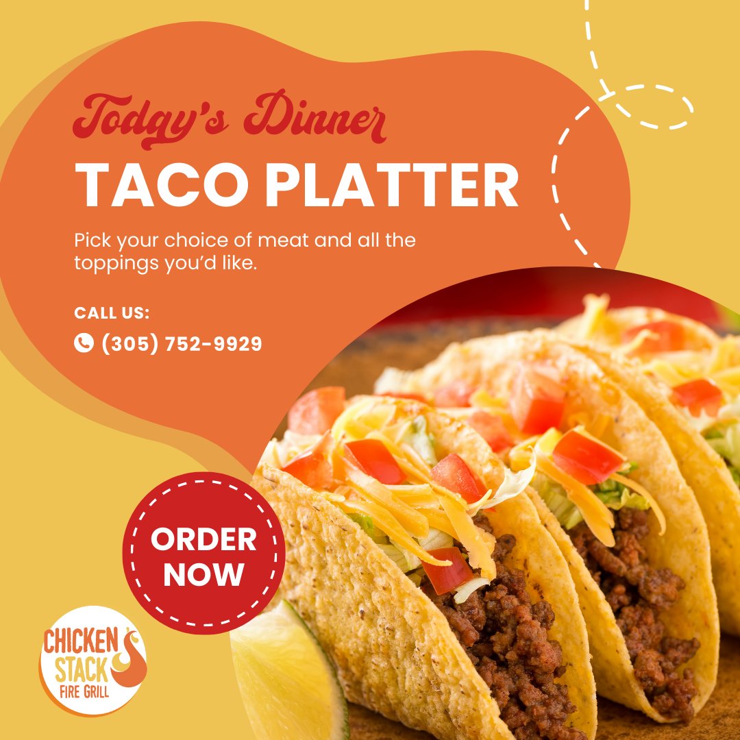 Indulge in a fiesta of flavors! 🌮🎉 Our Taco Platter lets you customize your choice of meat and toppings. Soft or hard shell, your cravings, your creation. Experience taco perfection tonight—order now and savor every bite! 😋🔥 #TacoPlatter #Flavor #Taco #TacoLover #Dinner