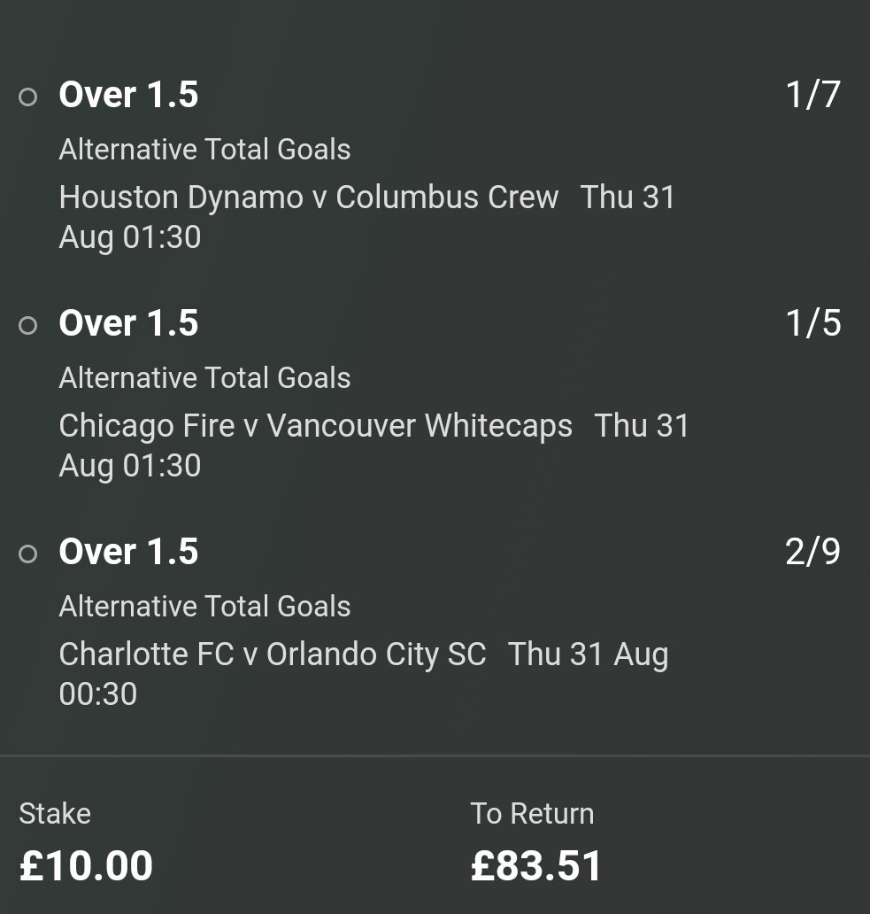 PredictorR89050's tweet photo. 7/1 MLS acca! Let's hope to wake up to a 3rd boom!!

Over £150 won today on the horses (more horse picks on Friday) https://t.co/ofQBDmeWVt