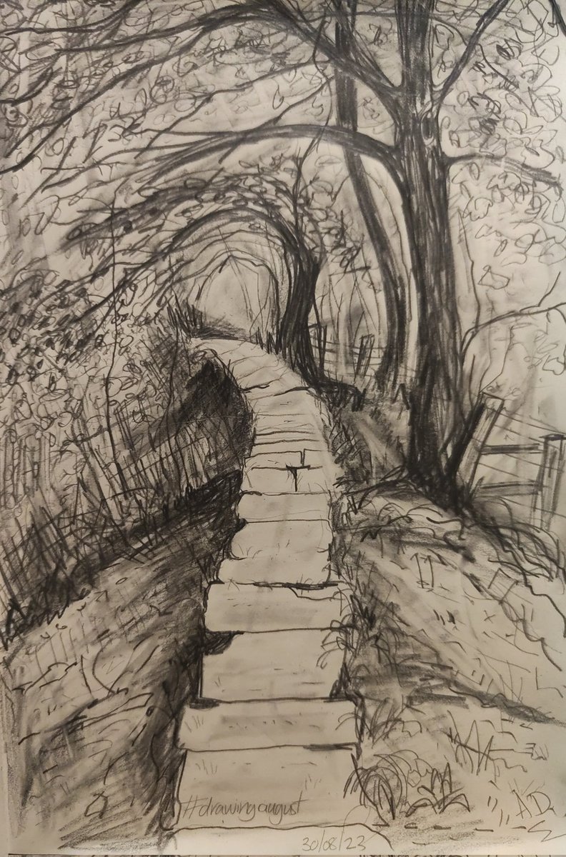 AnneDunkley1's tweet image. Walk from Ruswarp to Whitby, along the railway, heading towards the Cinder path, penultimate day of #drawingaugust #tunneloftrees