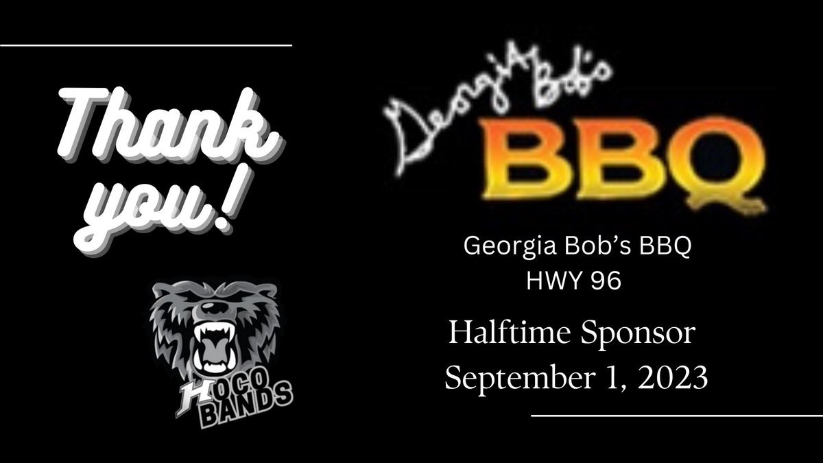 Hurricane got your dinner plans messed up?? Go grab some BBQ on #Highway96 and support our halftime sponsor for this week! Thank you, GEORGIA BOB’S!!!
#HOCOBands #BASB