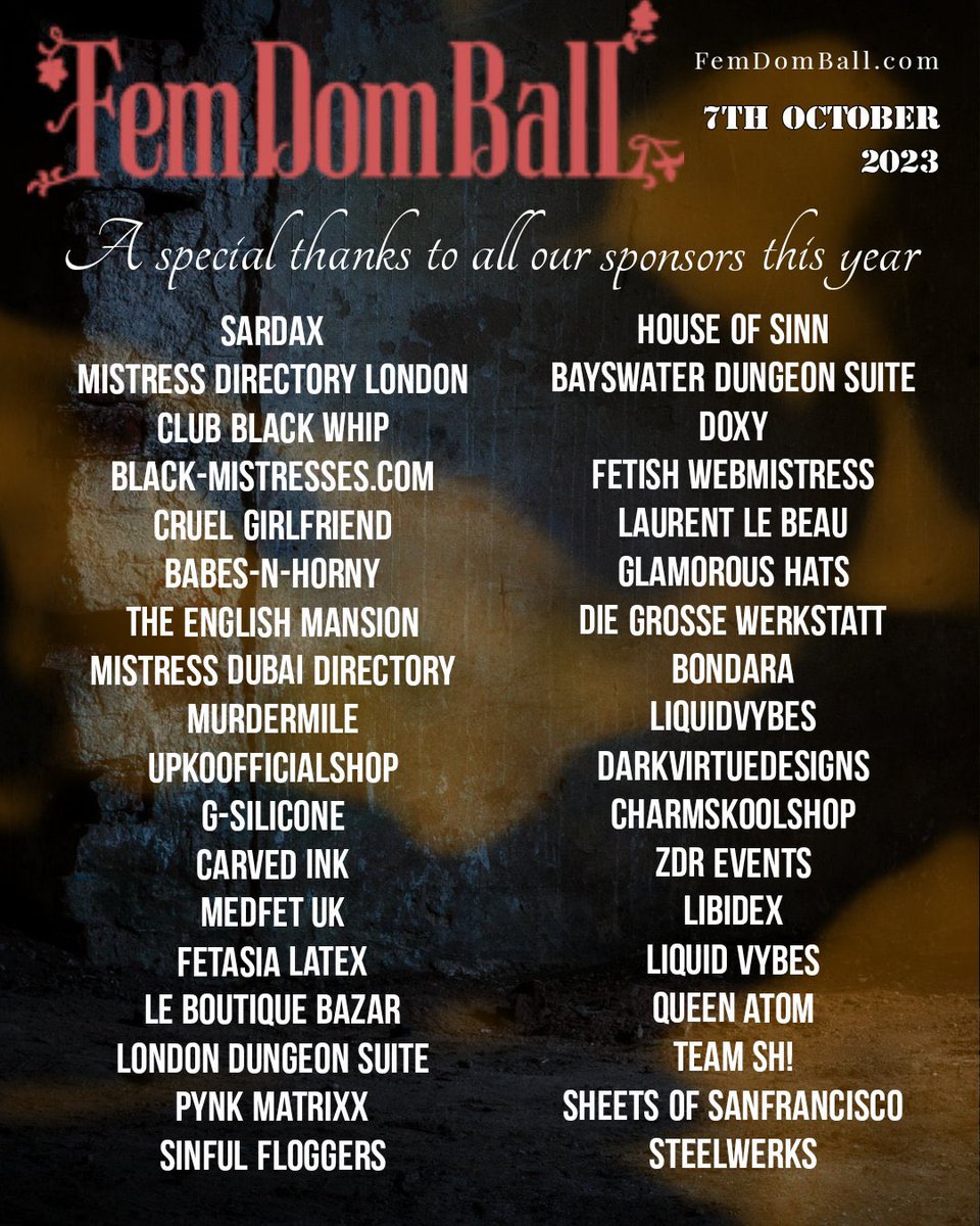 Madamecaramel's tweet photo. Updated #Femdomball2023 Raffle Sponsors @steelwerks @SFloggers @MedFet_UK @CarvedKink @SheetsoSF @BayswaterSuite @Londondungeons @SardaxS @Murdermiles @ZaraDuRose @grosseWerkstatt @BdsmUpko @Queenatomuk @GSilicone @fetasialatex @LiquidVybes_ @Bondara @LibidexLtd @pynkmatrixx @darkvirtues @realloyalfans @CharmskoolShop @ShWomenstore RT Follow them and USE #Femdomball2023 to shop at their store ❤️