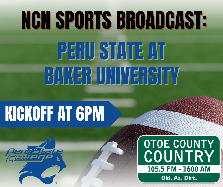 Catch @PSCFootball at @BakerUniversity tonight with pregame at 5:30p & kickoff at 6p! It's all on Otoe County Country 1600AM/105.5FM and online at player.listenlive.co/58531