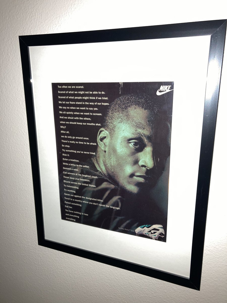 HussellRawkins's tweet photo. @BarrySanders This has been hanging on my wall for 30 years. Would love to figure out how to get it signed. #JustDoIt https://t.co/OYzReiAtnt