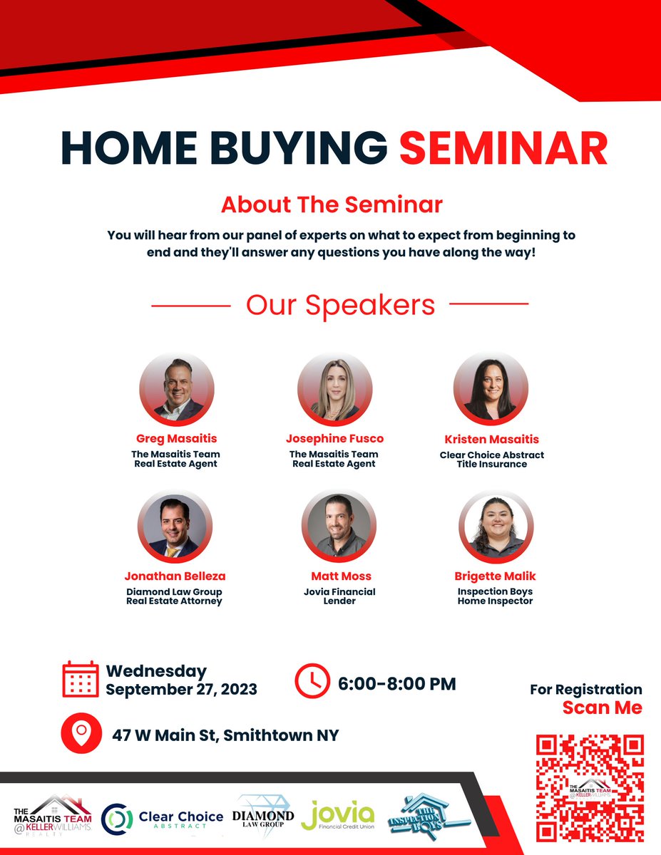 🏡 Exciting Opportunity Alert! 🏡
📅 Date: September 27, 2023
⏰ Time: 6:00-8:00 PM 
📍 Location: 47 W Main St, Smithtown NY 

To register, click the link: bit.ly/MasaitisTeamHo…

#HomebuyerSeminar #RealEstateSeminar #Homebuyer #homebuying #realtor #realestate  #themasaitisteam