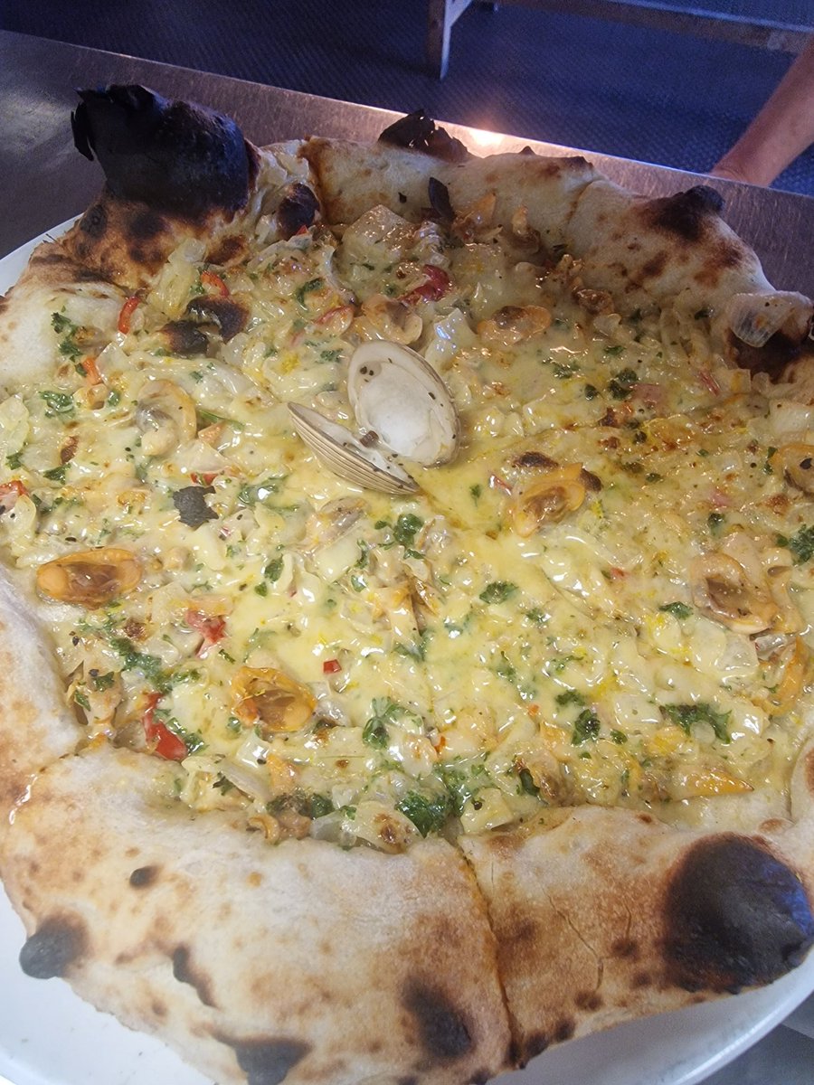 I think it was an episode of Anthony bourdain or triple D  that I saw this.
A place in Newhaven (Conneticut?) that made these "clam pies" tbh I don't know how they made them, but this is my take on a clam pizza. Local clams in a chilli mariniere sauce and a sprinkle of parmesan