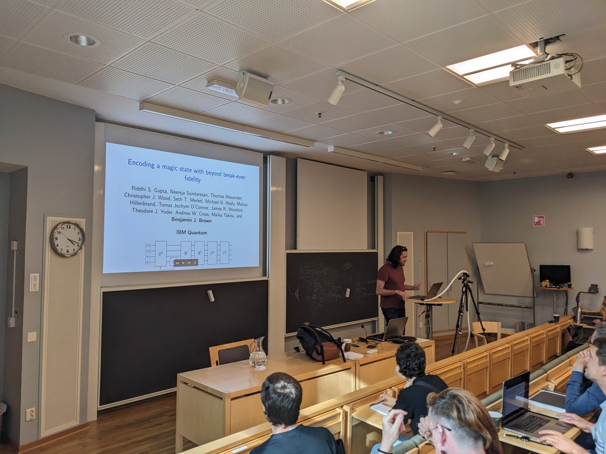 Werner Dobrautz (@dobrautz) on Twitter photo <a href="/BenJamesBrown/">Ben Brown</a> finished the second day of <a href="/FrontiersOfQC/">Frontiers of Quantum Computing</a> with his talk about Encoding a magic state beyond break-even fidelity <a href="/BenJamesBrown/">Ben Brown</a> finished the second day of <a href="/FrontiersOfQC/">Frontiers of Quantum Computing</a> with his talk about Encoding a magic state beyond break-even fidelity