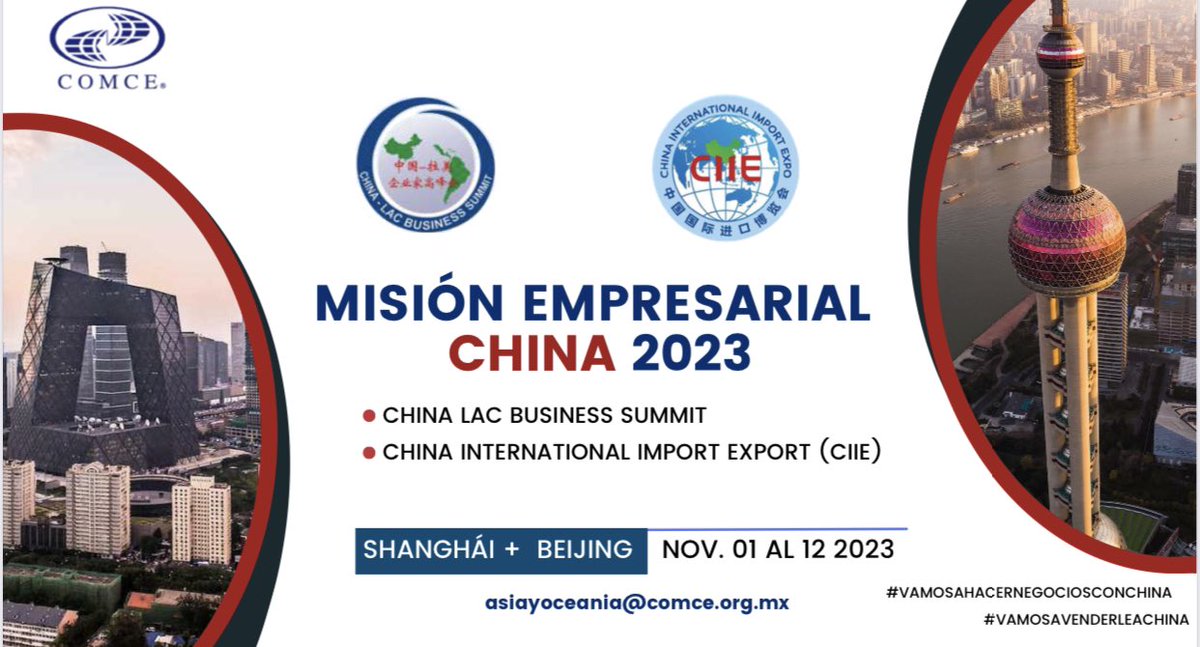 agusrechy's tweet photo. 🇨🇳 Nos vamos a #venderle a #China
Eres #empresa #mexicana y quieres #exportar a China, participa en la #Misión de #Negocios del #COMCE
⚠️ Últimos lugares⚠️
🗓️Noviembre 2023
Información y registro📩asiayoceania@comce.org.mx
Pabellón México CIIE
Modalidad individual y grupal https://t.co/6oUiq0TyvP