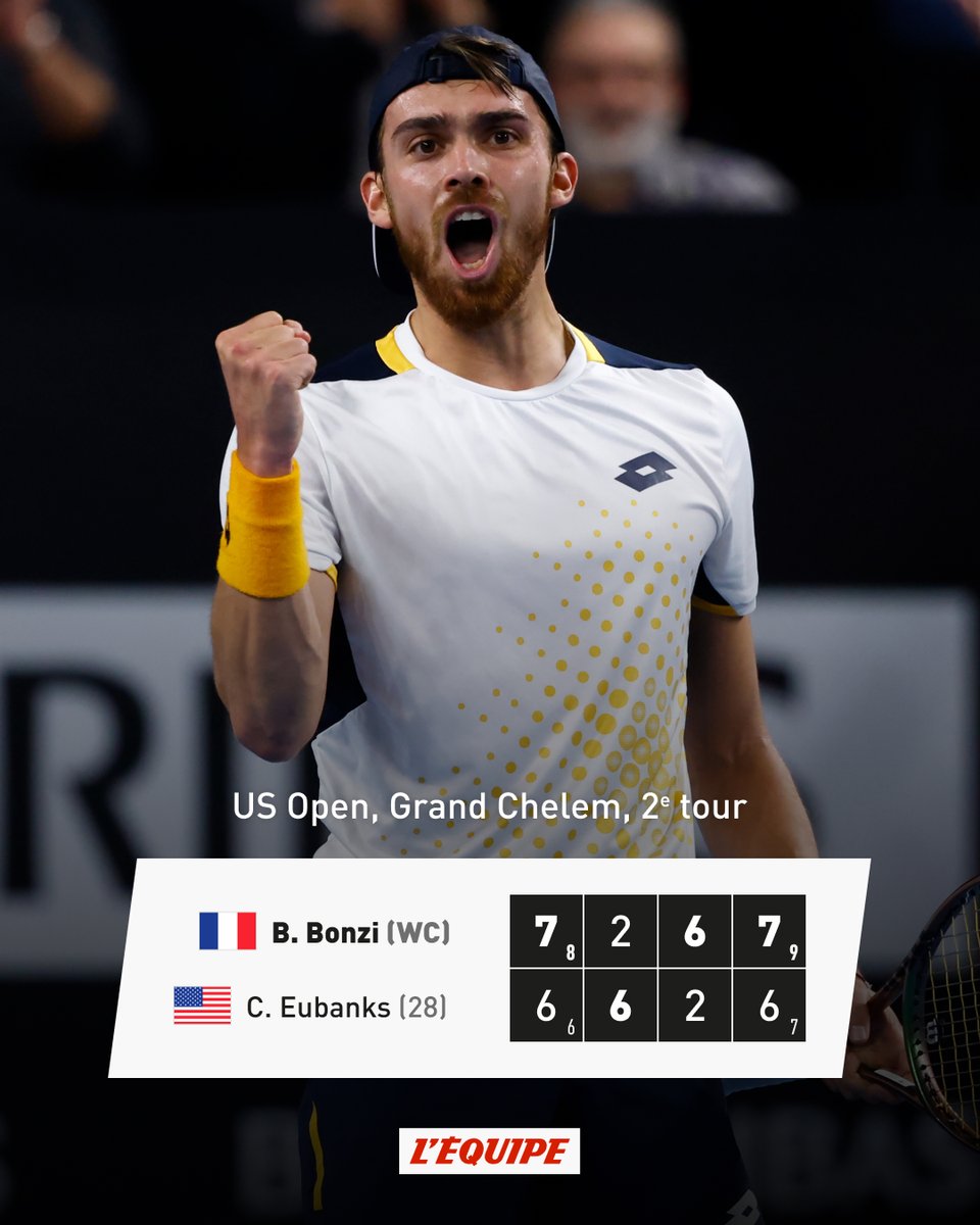 Face à Christopher Eubanks, Benjamin Bonzi élimine une tête de série et se qualifie à nouveau en quatre manches sur une dernière faute de l'Américain sur son coup droit. Le Français jouera pour la première fois le troisième tour de l'US Open. ow.ly/Ub7850PG80P #USOpen
