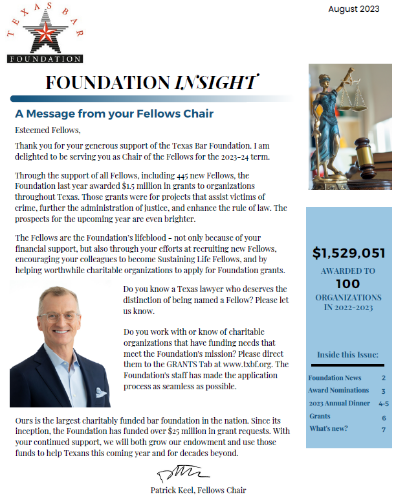 The Texas Bar Foundation is pleased to share our latest newsletter!

lnkd.in/gVFaHGTb