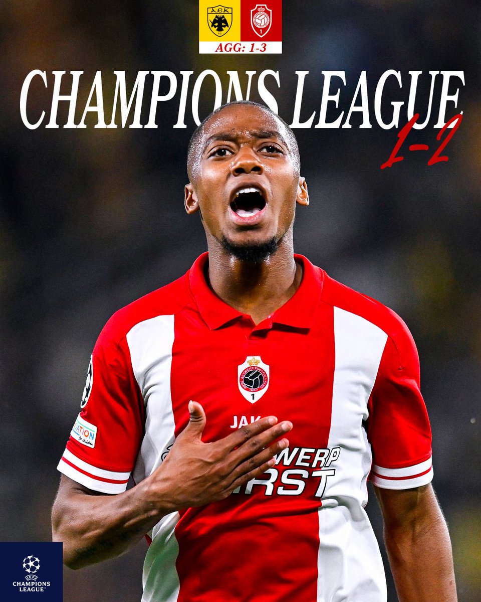 ROYAL ANTWERP FOOTBALL CLUB IS CHAMPIONS LEAGUE! 😍❤️🤍

🟡 1-2 🔴 (FT | agg: 1-3)

#RAFC #UCL #AEKANT #COYR