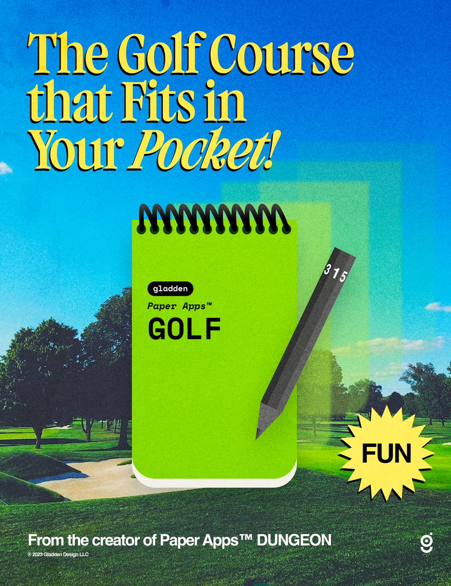 Tom Brinton (@brintown) on Twitter photo ⛳️🎲📝
Paper Apps™ GOLF is live on <a href="/kickstarter/">Kickstarter</a>:
kickstarter.com/projects/brint…
A solo roll-and-write adventure where every single notebook is uniquely generated. Been working on this project since 2019, and it feels good to finally launch!
#procgen #tabletop #golf ⛳️🎲📝
Paper Apps™ GOLF is live on <a href="/kickstarter/">Kickstarter</a>:
kickstarter.com/projects/brint…
A solo roll-and-write adventure where every single notebook is uniquely generated. Been working on this project since 2019, and it feels good to finally launch!
#procgen #tabletop #golf