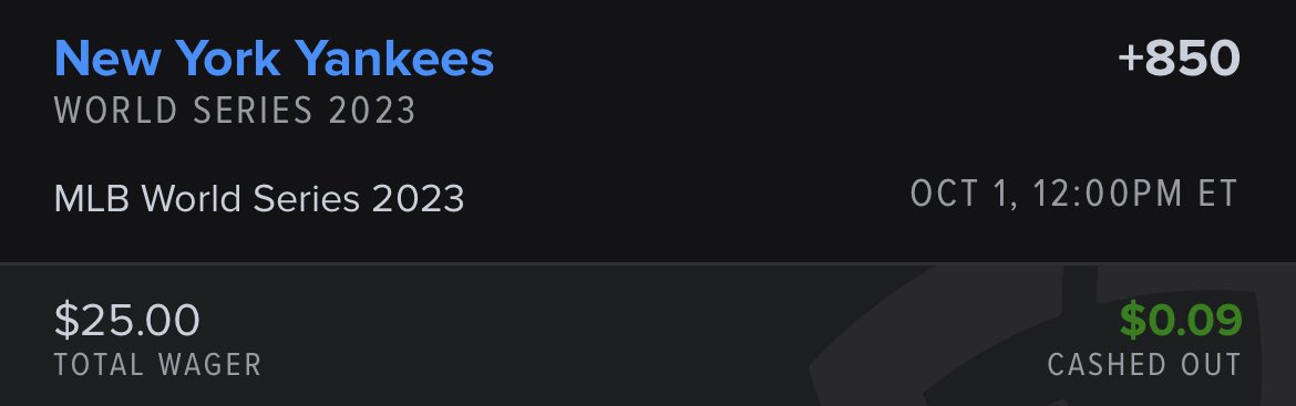 SlightlyPlusEV's tweet image. If anyone has this bet on FanDuel, the expected value of this bet is currently around 3 or 4 cents so it’s worth it to cash out for 9 cents