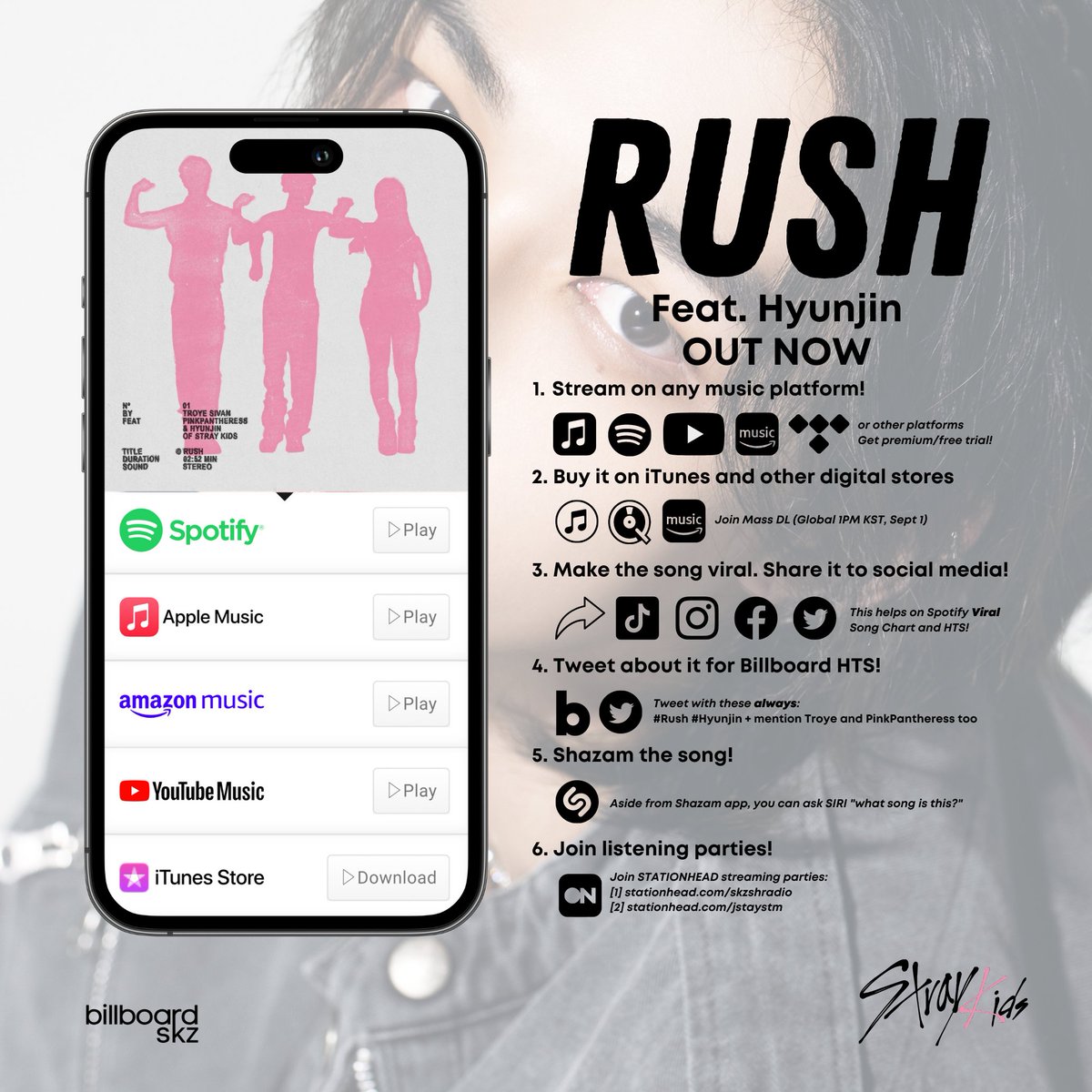 "Rush" OUT NOW
Troye Sivan feat. #HYUNJIN, PinkPantheress 

💿 link.fans/rush-pph-pre-s… 

HYUNJIN RUSH REMIX
#RUSHREMIX_OUTNOW
#HYUNJIN_RUSHREMIX
<a href="/Stray_Kids/">Stray Kids</a> @TroyeSivan <a href="/pinkpantheress2/">pinkpantheress</a>