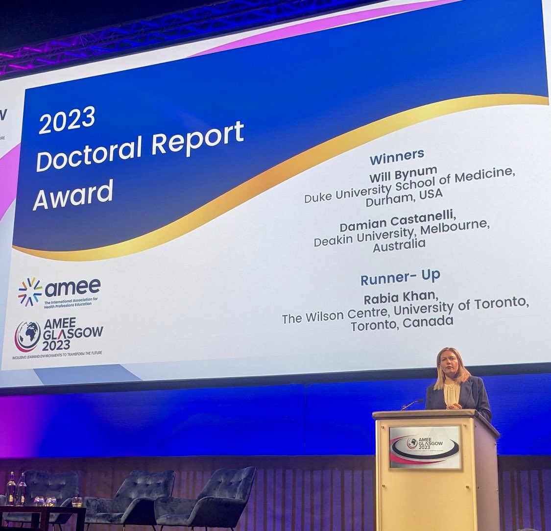So honored to be recognized by such a fantastic organization and among such talented scholars <a href="/CasDamian/">Damian Castanelli</a> &amp; Rabia Khan <a href="/AMEE_community/">AMEE</a> #amee2023 🙏🏻

Check out some of their game changing work: journals.lww.com/academicmedici…

journals.lww.com/academicmedici…