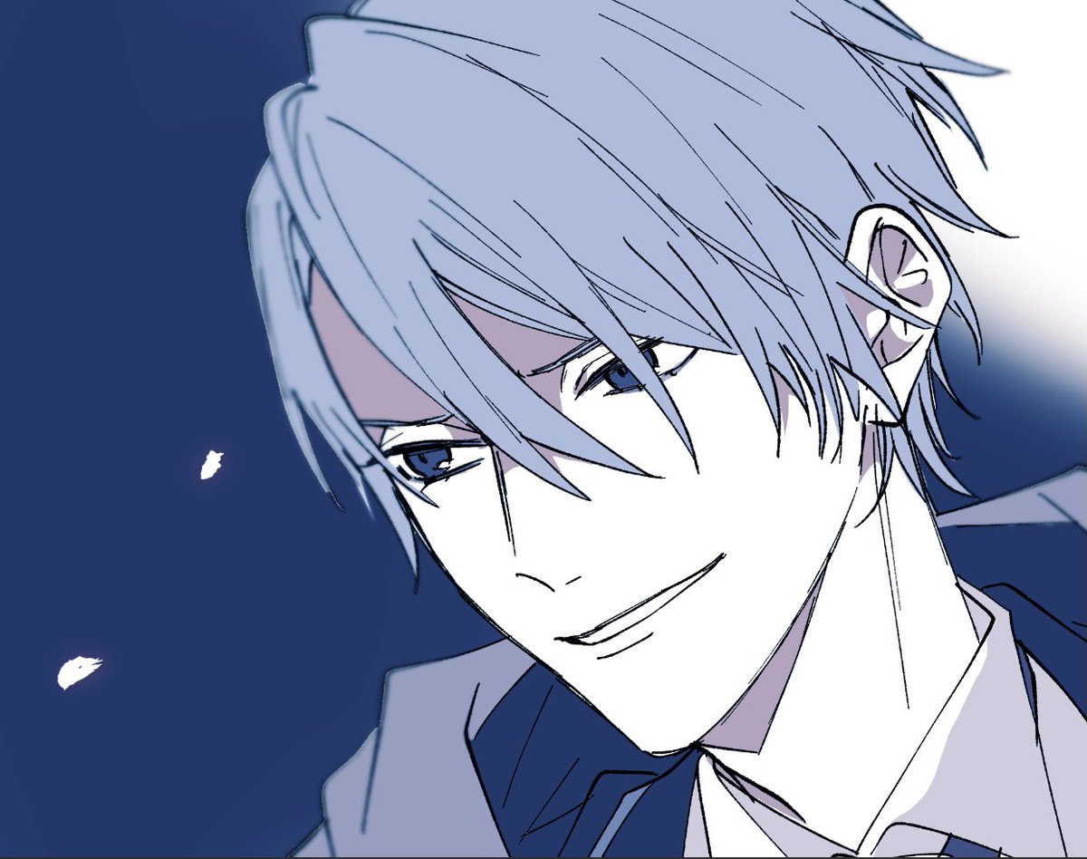 1boy male focus solo smile blue eyes petals blue theme  illustration images