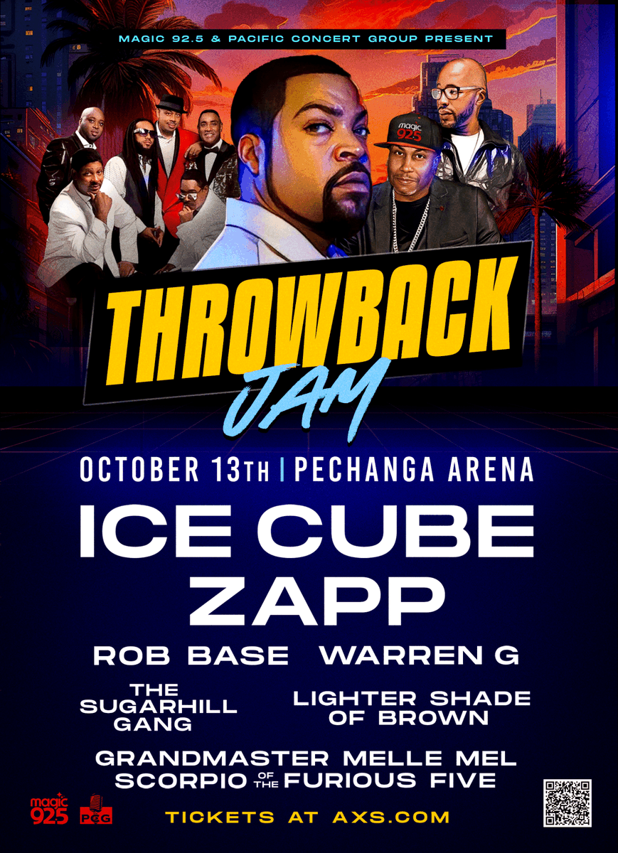 magic925's tweet image. Get ready to groove down memory lane at #ThrowbackJam on October 13th! 🔥

Join us at @PechangaArenaSD for an epic night featuring legendary artists like @icecube, @thezappband, and more!

For more info and tickets, hit the link below!
🔗: tinyurl.com/4bcmxvs9