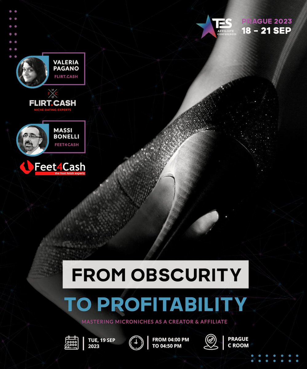 📌Join my panel!

📢 "From Obscurity to Profitability - Mastering Microniches As a Creator &amp; Affiliate" 
/w Valeria Pagano of <a href="/FlirtCASH/">Roxy FlirtCash</a>

📅 9/19 Prague 

➡️ tesaffiliateconferences.com

#footfetish #conference #b2b #panel <a href="/Feet4CashProd/">Feet4Cash Production</a>