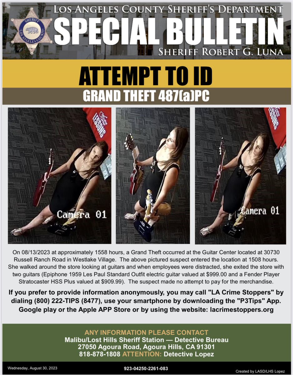 Detectives need your help ID'ing the theft suspect(s). To provide info anonymously, call LA Crime Stoppers 800-222-8477, smartphone:"P3Tips" App or by website: lacrimestoppers.org <a href="/thelocalmalibu/">Cece Woods</a> <a href="/malibudailynews/">Malibu Daily News</a> <a href="/acornnewspaper/">The Acorn</a> <a href="/TheMalibuTimes/">The Malibu Times</a> <a href="/westlakevillage/">Westlake Village</a>