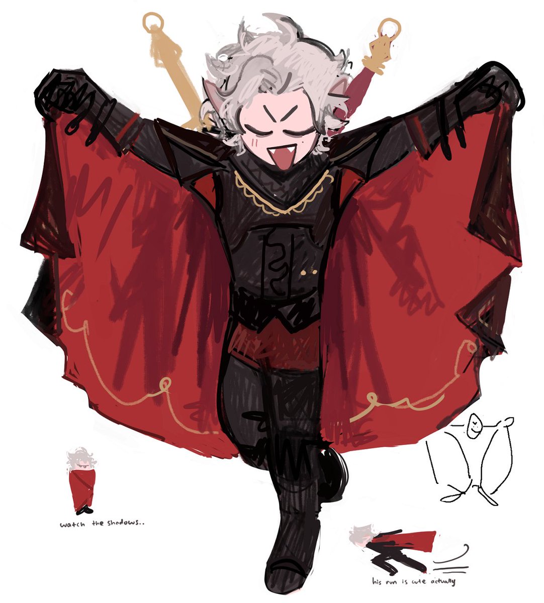 277yen's tweet image. i always give astarion a big red cloak so he can be a silly little vampire