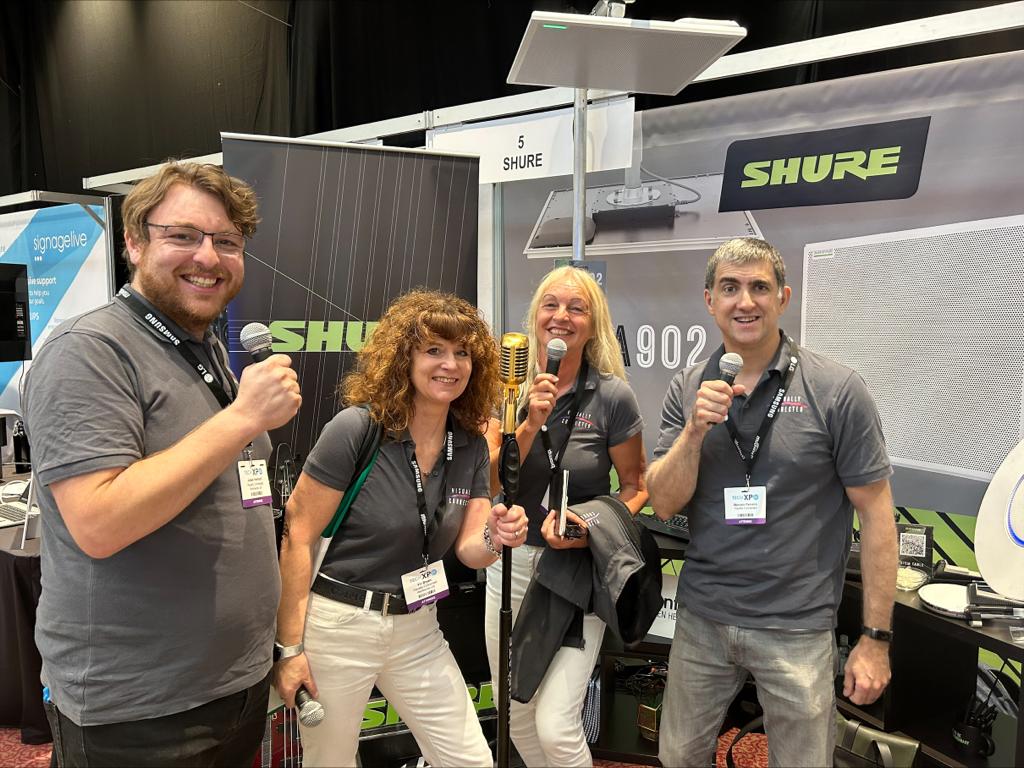 Having fun at the @ShureUK stand at #techxpo2023 There's plenty here to inspire. @MidwichLtd #AV