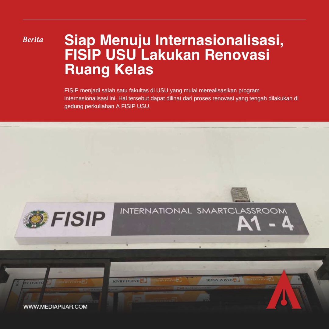 persmapijarusu's tweet photo. Fisip USU melakukan renovasi untuk mempersiapkan kelas Internasionalisasi. Berita selengkapnya pada link berikut👇✨
https://t.co/SmTYWy9To7
#berita #isukampus #fisipusu #persmahasiswa #pijar #medan https://t.co/v3qAiCNx5n