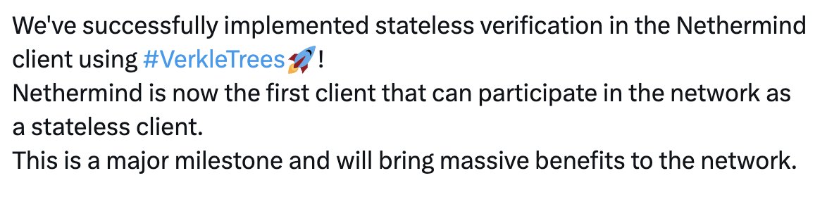 Nethermind's tweet photo. @ETHBerlin @jasoriatanishq @gballet Read this thread to see how Nethermind uses #VerkleTrees for stateless verification
🔗👉https://t.co/jLmDD7GCvK
Want to get involved with this project? Join our Internship Program and build with us
https://t.co/YkbG1TCS7c https://t.co/9IKD66jCQn