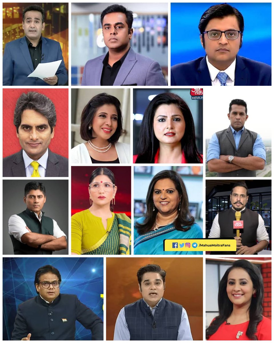 gauravbhatiabjp's tweet photo. BHARAT salutes all the brave journalists for proving -  "the Pen of the honest journalist is mightier than the Sword of the Ghamandia"

Rahul Gandhi has yet again proved that the Congress believes in murdering democracy. "Once a dictator will always remain a dictator, this is a brutal assault on the fourth pillar of Democracy, the Media by Ghamandia / Congress / SP / TMC / AAP / DMK etc. This group speaks about protecting the rights of citizens especially, the right to Freedom of speech and expression of the citizens. Is this how you will protect it? 

They boycott top anchors and journalists because they refuse to crawl when you ask them to bend.
Such is the frustration to survive and grab power that these bloodthirsty hounds are stooping to the lowest level mankind has known. From emergency to insurgency against the media.
Will these bunch of hypocrites, protect our democracy and preserve the rights of the people?
Their ghastly, venomous face is out.
The nation is proud of the fearless journalists who decided not to compromise their integrity and do their job. Continue doing it, ask us tough questions, the toughest that you have and we will respect your right to ask them. 

1- Aman Chopra (@AmanChopra_)
2- Prachi Parashar (@ParasharPrachi)
3- Rubika Liaquat (@RubikaLiyaquat)
4- Chitra Tripathi (@chitraaum)
5- Sudhir Chaudhary (@sudhirchaudhary)
6- Amish Devgan (@AMISHDEVGAN)
7- Arnab Goswami (@republic)
8- Navika Kumar (@navikakumar)
9- Anand Narasimhan (@AnchorAnandN)
10- Gaurav Sawant (@gauravcsawant)
11- Aditi Tyagi (@aditi_tyagi)
12- Sushant Sinha (@SushantBSinha)
13- Ashok Shrivastav (@AshokShrivasta6)
14- Shiv Aroor (@ShivAroor)