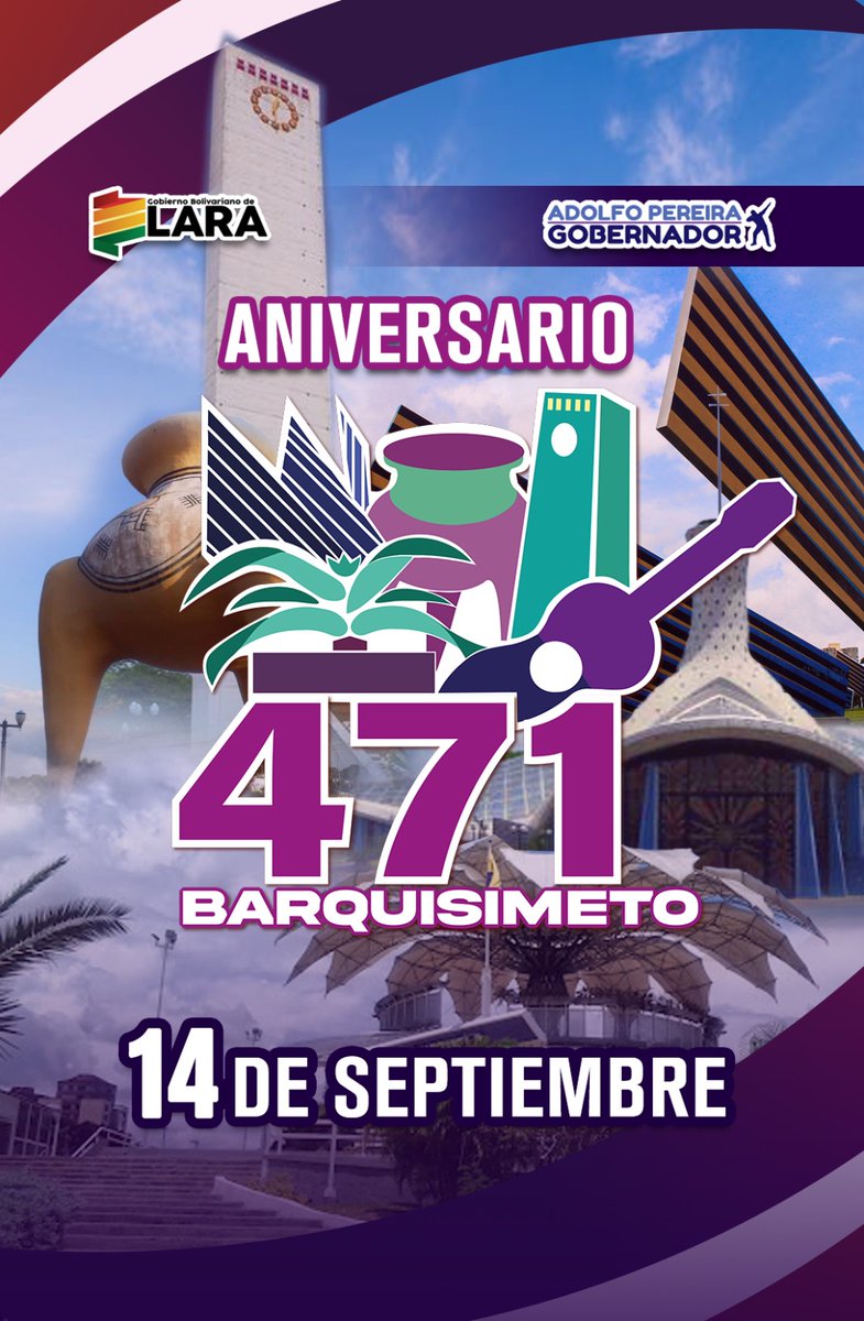 #14Sep ¡Feliz aniversario Barquisimeto! Na' Guará son 471 años de la ciudad crepuscular y musical de Venezuela, capital de nuestro estado Lara. Felicidades a todos los barquisimetanos hijos e hijas de esta hermosa ciudad. ¡Ah mundo Barquisimeto!