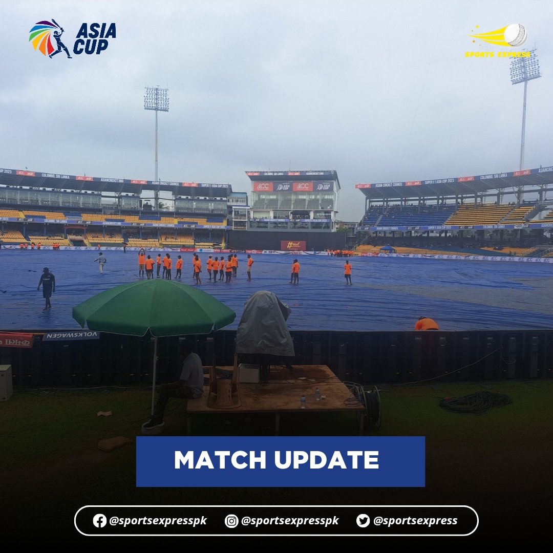 SportsExprress's tweet photo. Some covers have come off but we have officially started loosing overs.

More updates soon.

#PAKvSL | #AsiaCup23 | #BackTheBoysInGreen | #PakistanCricket https://t.co/Dr48opXI1k