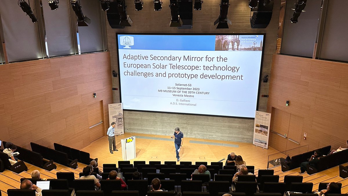 estsolarnet's tweet image. Presentations on the European Solar Telescope continue at the international #SOLARNET conference 'Sun in Science and Society'. Today, our colleagues Bailén, Munari and Gallieni shared further details about the instruments, design and technical requirements of EST☀️🔭