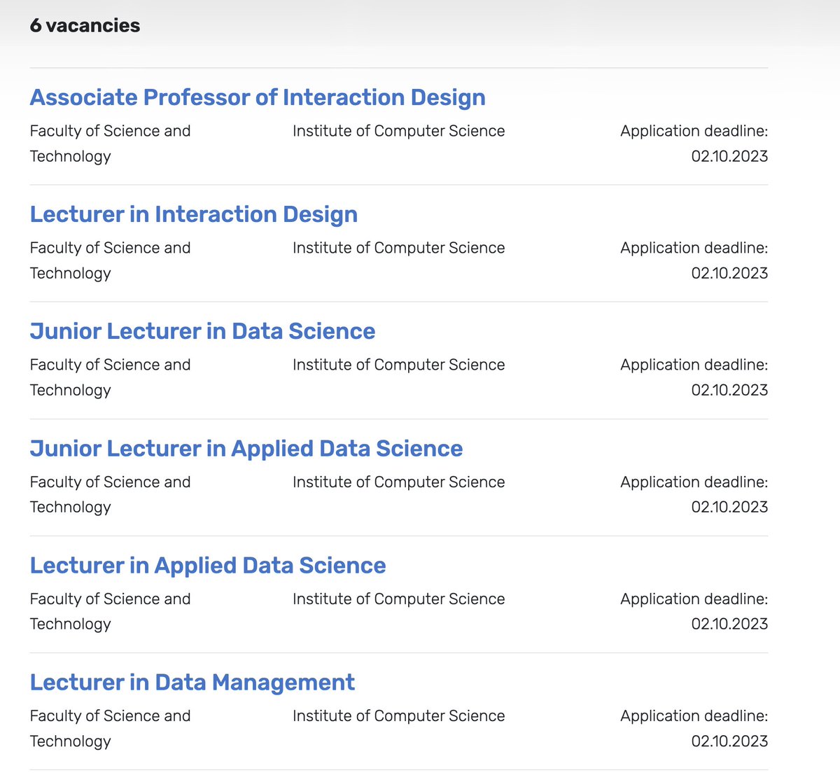 We have a nr of positions on the tenure track - lecturers and associate professors can be promoted to a full professor. Applied Data Science; Data Management; Interaction Design; Data Science. @unitartucs From ut.ee/en/academic-jo… under Faculty of Science and technology