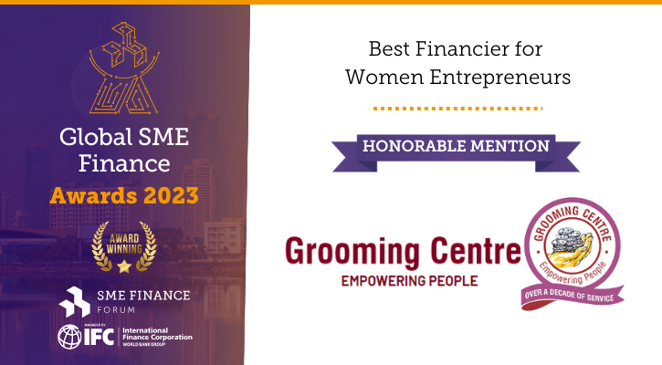 _groomingcentre's tweet photo. We are proud to announce Grooming Centre have earned an Honorable Mention in the Best Financier for Women Entrepreneurs category of the Global SME Finance Awards by the @SMEFinanceForum

 #SMEFF23 #SMEFinanceAwards https://t.co/yC4S04KUpS