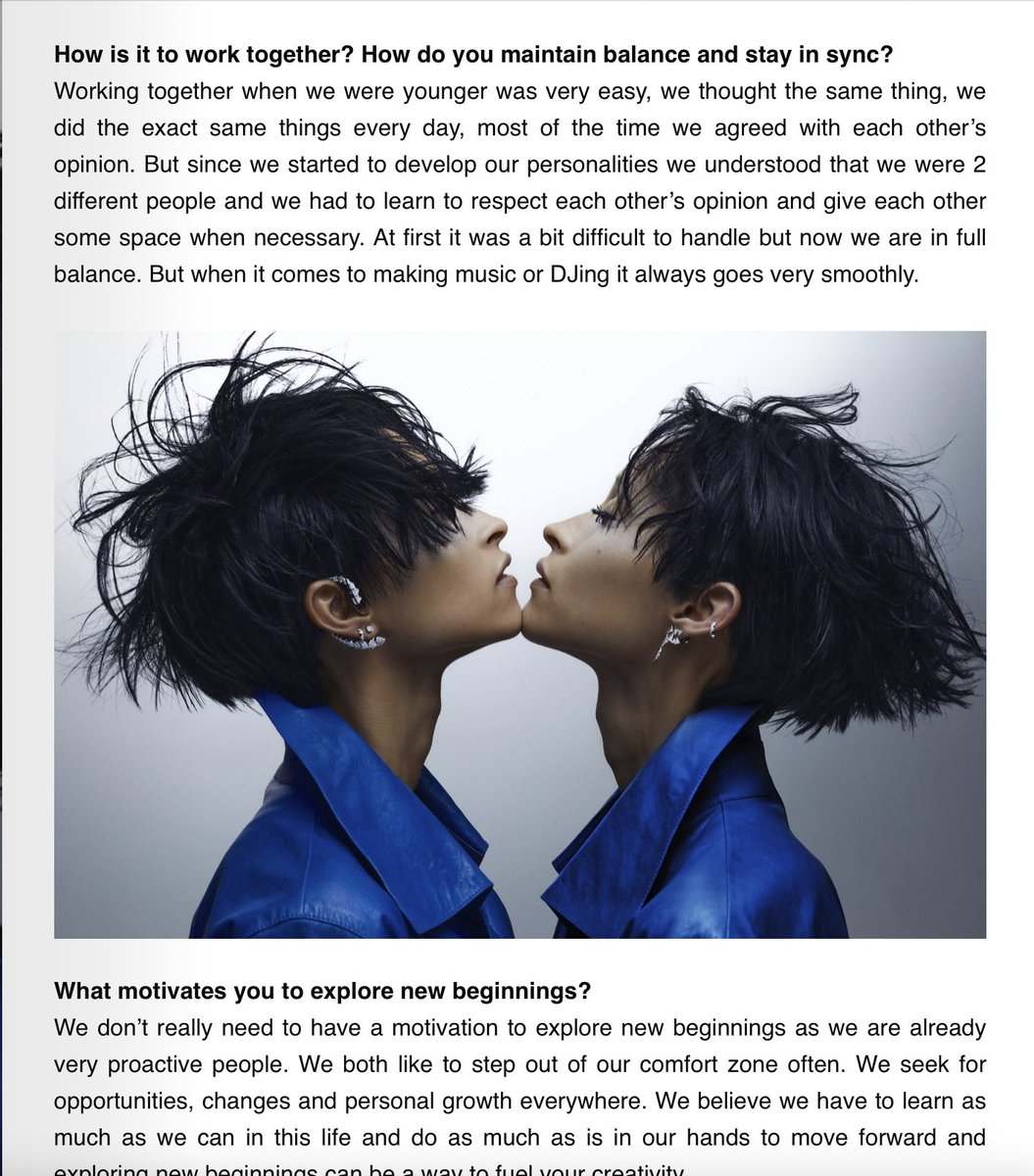 Blessed to have had the opportunity to talked about our journey with @numero_netherlands 🤍

Find the interview via the link below 🫶💕✨

numeromag.nl/in-conversatio… 

#LEVS #NuméroNetherlands #Dj #Twins #HardDance