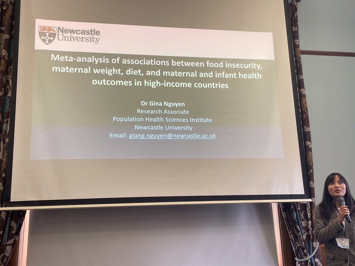 Dr Nguyen presenting meta-analysis of #foodinsecurity maternal weight, #diet & #maternal & #infanthealth outcomes #UKCO2023