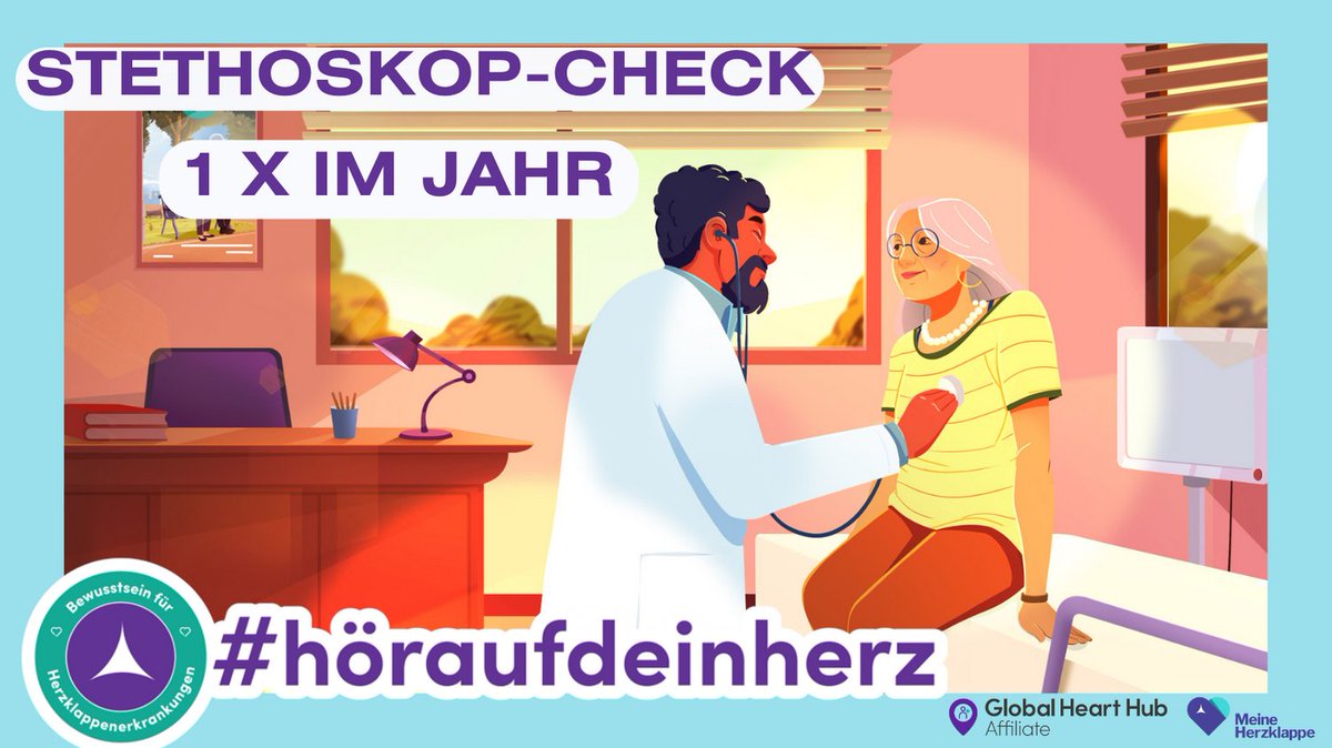 Meine Herzklappe (@mherzklappe) on Twitter photo Herzklappenerkrankungen kommen häufig vor, sind aber rechtzeitig erkannt gut behandelbar.
Ein 🩺 Check 1 x im Jahr kann lebensrettend sein❤
denn Herzklappenerkrankungen kann man hören❗
#höraufdeinherz #ListenToYourHeart
Teile diese Kampagne des <a href="/GlobalHeartHub/">Global Heart Hub</a>😊 Herzklappenerkrankungen kommen häufig vor, sind aber rechtzeitig erkannt gut behandelbar.
Ein 🩺 Check 1 x im Jahr kann lebensrettend sein❤
denn Herzklappenerkrankungen kann man hören❗
#höraufdeinherz #ListenToYourHeart
Teile diese Kampagne des <a href="/GlobalHeartHub/">Global Heart Hub</a>😊