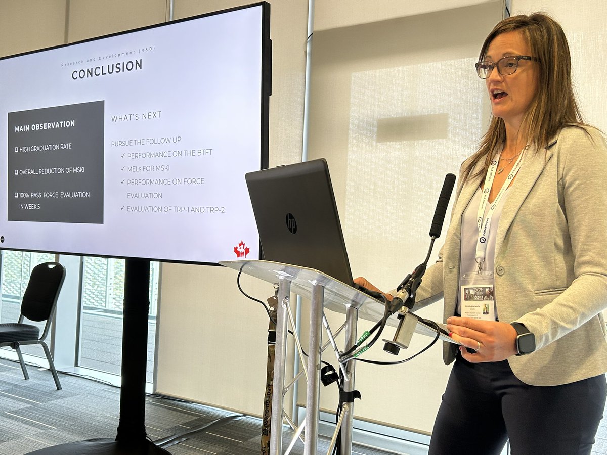 ERubberTires's tweet image. Mme Marie-Andree Laroche highlighting the value of physical fitness testing and training on reducing injuries in Canadian Basic Military Recruits
@ICSPP2023 
#ICSPP2023
#injury