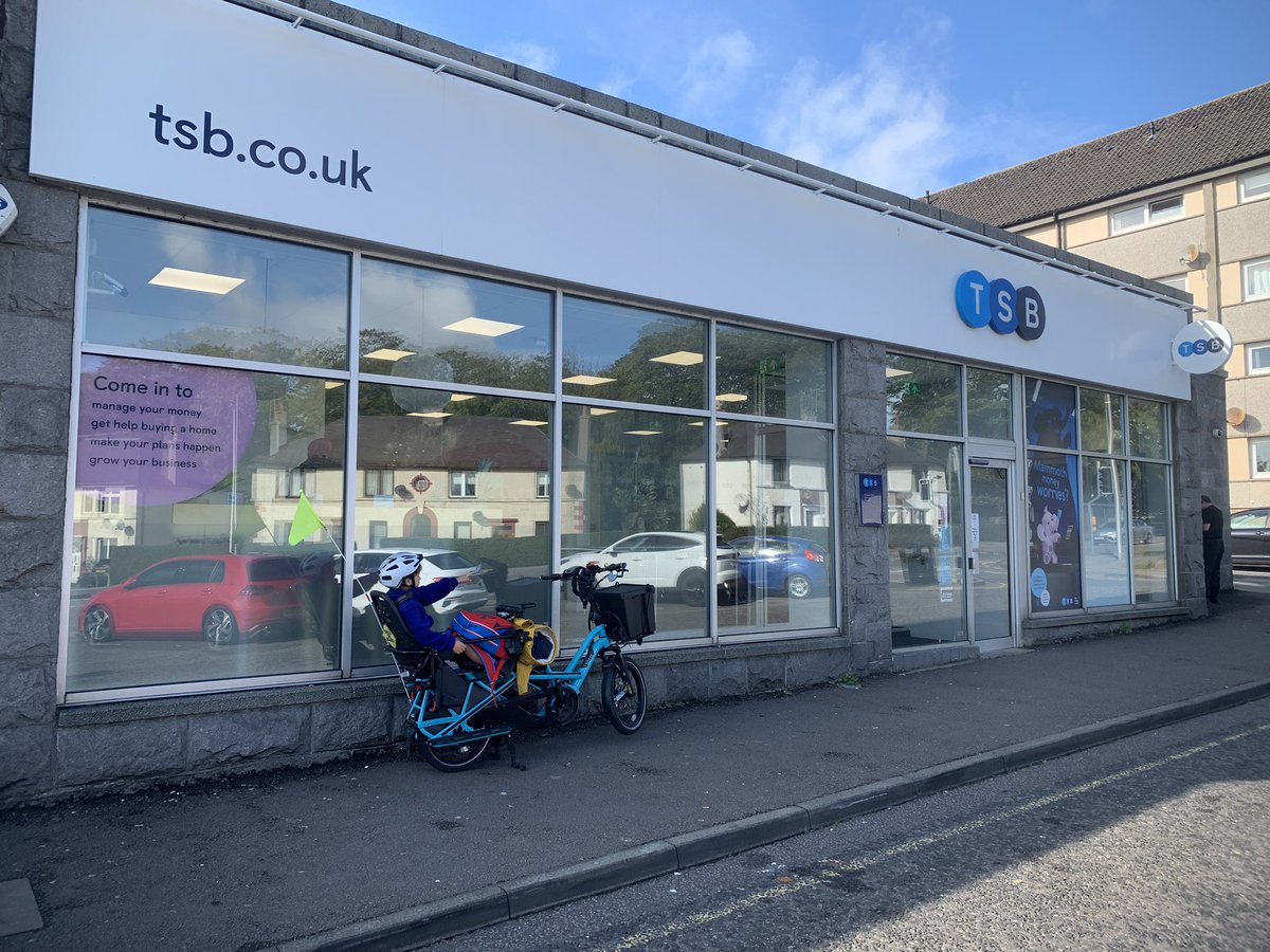 Nice to do some local banking!
Thanks to the lovely and helpful staff @TSB for helping me! And nice to see particular care and attention given to elderly people! 

#LocalOutriderAtoBtoZ 
#SupportLocal
#FreeParking
#FamilyCargoBike
#CycleLocalJourneys 
#Aberdeen #Cycling