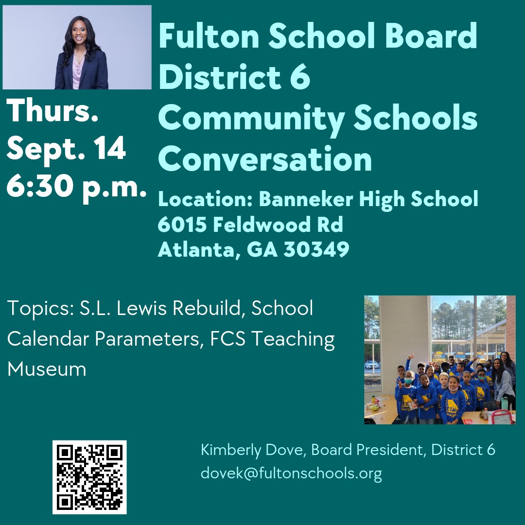 Thankful Thursday, Tonight, Join me, Principal Golden, and District leaders at 6:30 pm. to learn more and ask questions about S.L. Lewis Rebuild, School Calender Parameters, Teaching Museum and Archives at Banneker High School. 6015 Feldwood Road Atlanta GA 30349 #ExpectTheBest
