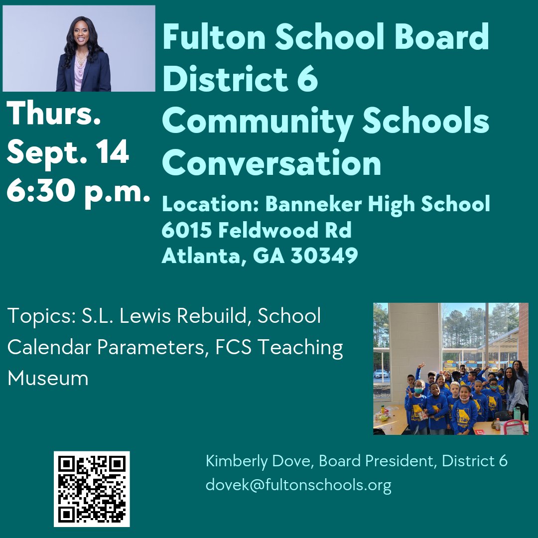 Thankful Thursday, Tonight, Join me, Principal Golden, and District leaders at 6:30 pm. to learn more and ask questions about S.L. Lewis Rebuild, School Calender Parameters, Teaching Museum and Archives at Banneker High School. 6015 Feldwood Road Atlanta GA 30349
#ExpectTheBest
