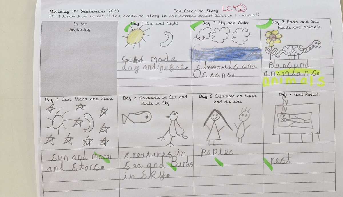 class5stmarys's tweet photo. We have had an amazing week so far in Class 5. We have learnt about the Creation story, and in English, have practised our handwriting, and written basic  sentences, using Full stops and capital letters! Great work everyone. @stmarysderby https://t.co/lSOOy9GCcM