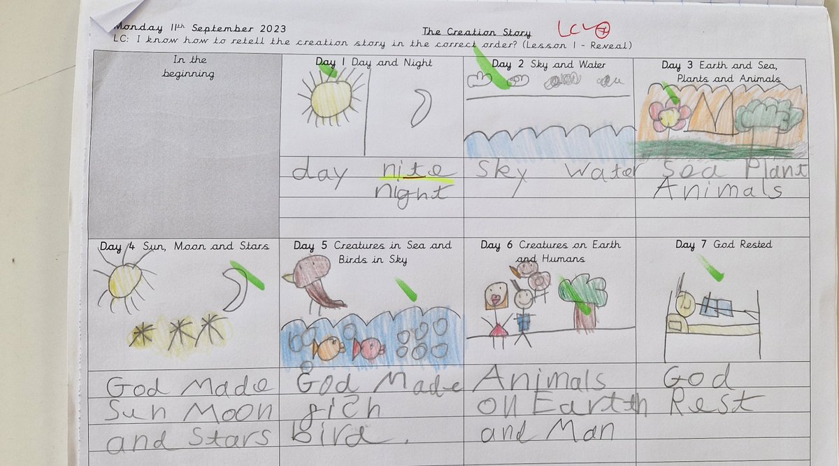 class5stmarys's tweet photo. We have had an amazing week so far in Class 5. We have learnt about the Creation story, and in English, have practised our handwriting, and written basic  sentences, using Full stops and capital letters! Great work everyone. @stmarysderby https://t.co/lSOOy9GCcM