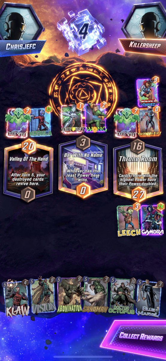 Nilsatis1975's tweet photo. 2 card play win 🤣 was just after a play 5 card mission so full deck of 5 cards but managed a win 🤣 #snap #MarvelSnap https://t.co/b9tqJnEQC9