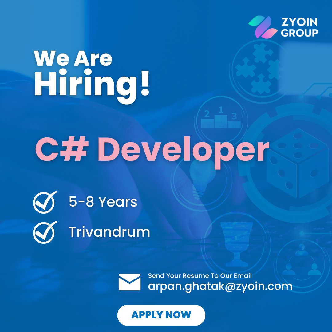 zyoin_jobs's tweet image. Hiring! Hiring! Hiring!
Join our team as C# Developer.
We're on the lookout for passionate tech enthusiasts to bring their coding skills to the next level!
Apply here: linkedin.com/jobs/cap/view/…
Or send your resume to: arpan.ghatak@zyoin.com
#CSharpDeveloper #TechJobs