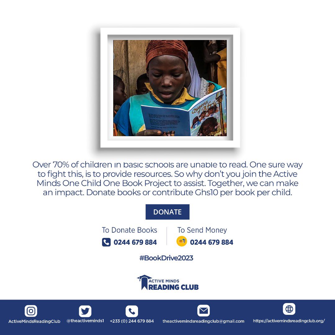 theactiveminds1's tweet photo. Your Unwanted Books Can Find New Homes and Hearts. 

An amount as little as GHS10 can go a long way.

Contact *0244679884* to donate Now!
#bookdrive https://t.co/tPqLQbVQqz