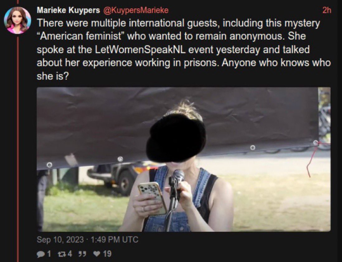 JOURNALISTE ZONDER ETHIEK

Beste <a href="/UniLeiden/">Universiteit Leiden</a>, <a href="/tough_tenor/">Jaap de Jong</a>,

Uw medewerker <a href="/KuypersMarieke/">Marieke Kuypers</a> van de opleiding Journalistiek en Nieuwe Media (<a href="/APleijter/">Alexander Pleijter</a> en <a href="/JPeterBurger/">Peter Burger</a>) probeert een anonieme spreekster op een pro-vrouwenrechten demonstratie te doxen. Dit is onacceptabel en brengt