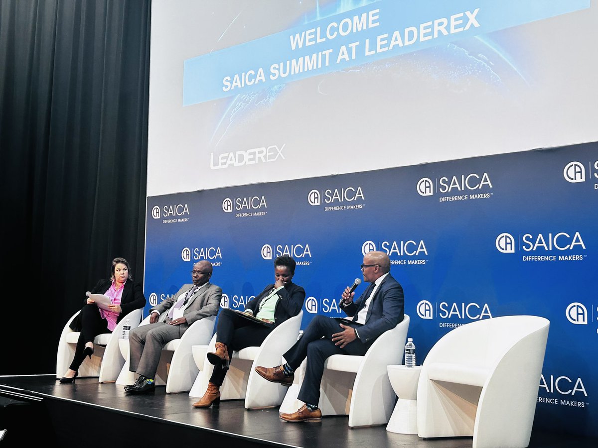 BusinessUnitySA's tweet photo. A compelling panel discussion at #SAICASummit at #Leaderex. Facilitated by Mandy Wiener from @Radio702, featuring insights from Busisiwe Mavuso (BLSA), Freeman Nomvalo (SAICA), & Prof Wiseman Nkuhlu (KPMG). Topic: 'Have we done enough to root out corruption in South Africa?' πΏπ¦π https://t.co/Wd2KzzD51o